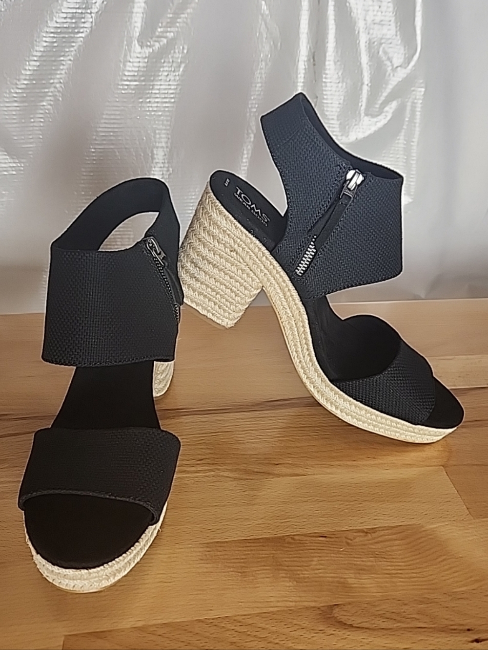 Tom's Majorca Rope Platform Sandal Women 12 Black Block Heel Comfort Resort